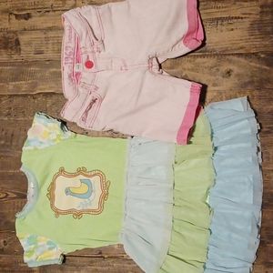 Spring bird dress and Baby Gap knee high shorts 3T
